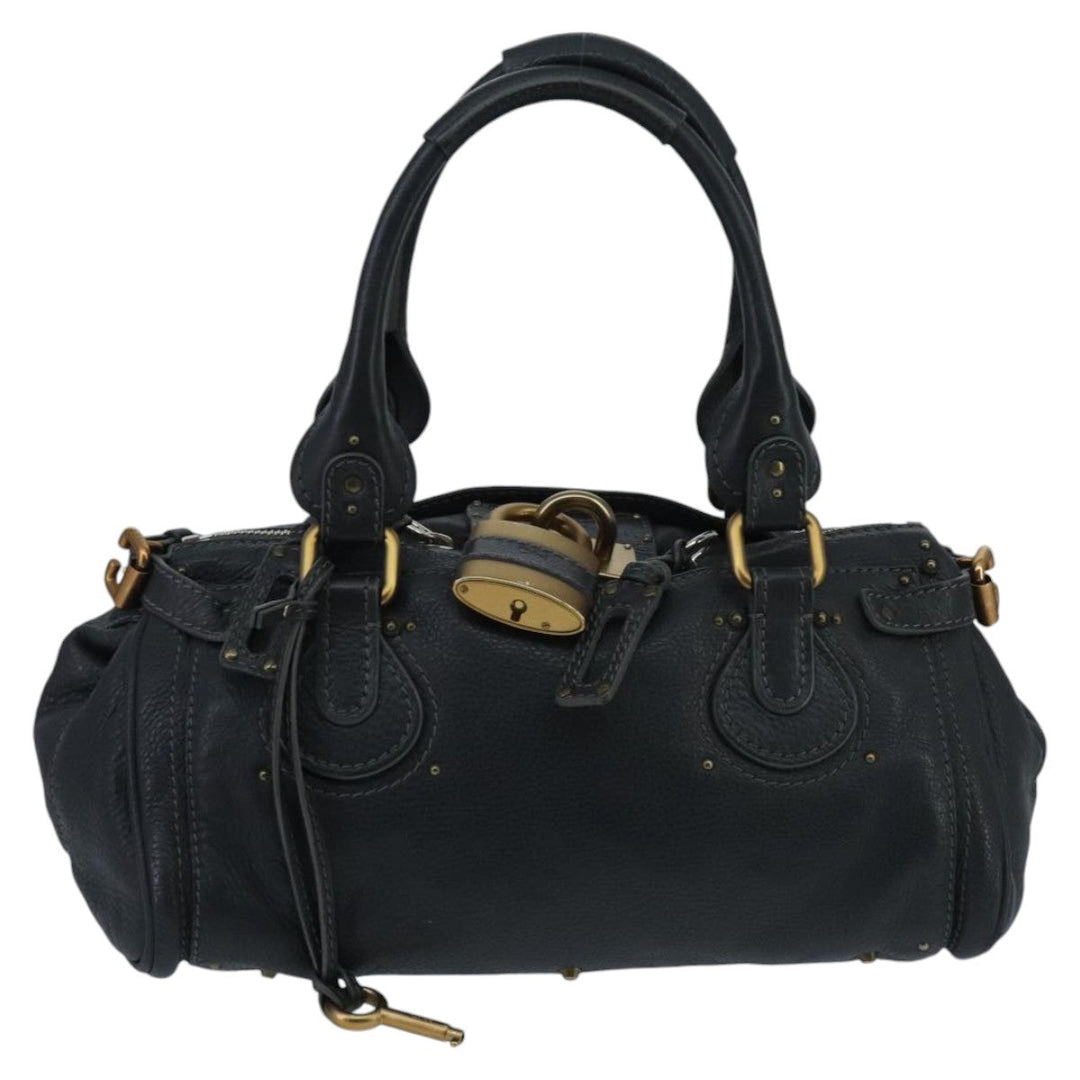 Chloe Paddington Hand Bag Leather Black Gold Silver am7076