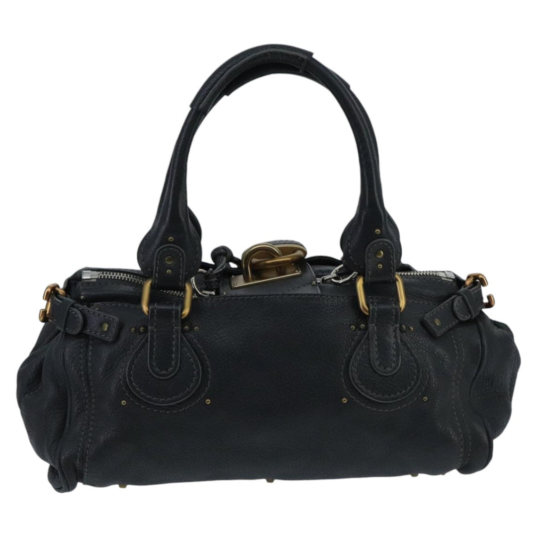Chloe Paddington Hand Bag Leather Black Gold Silver am7076