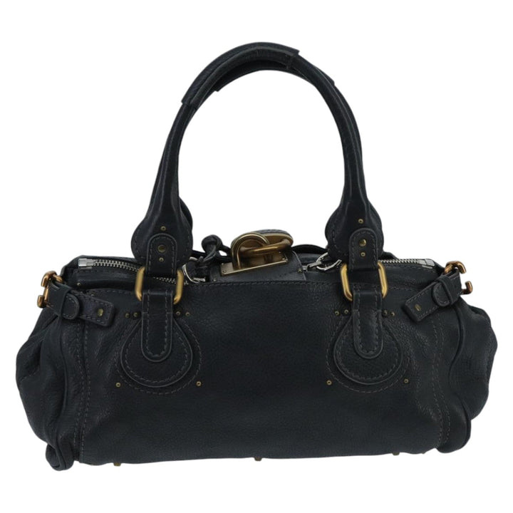 Chloe Paddington Hand Bag Leather Black Gold Silver am7076