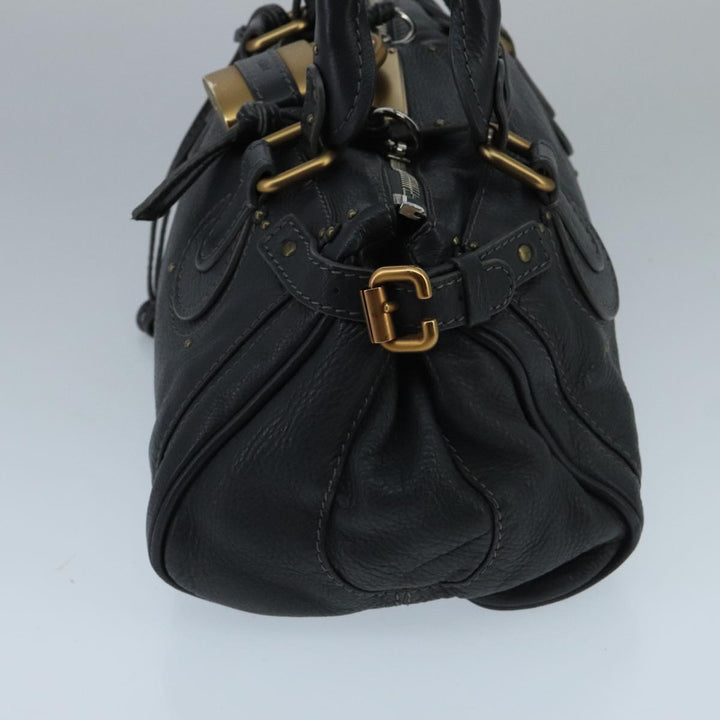 Chloe Paddington Hand Bag Leather Black Gold Silver am7076