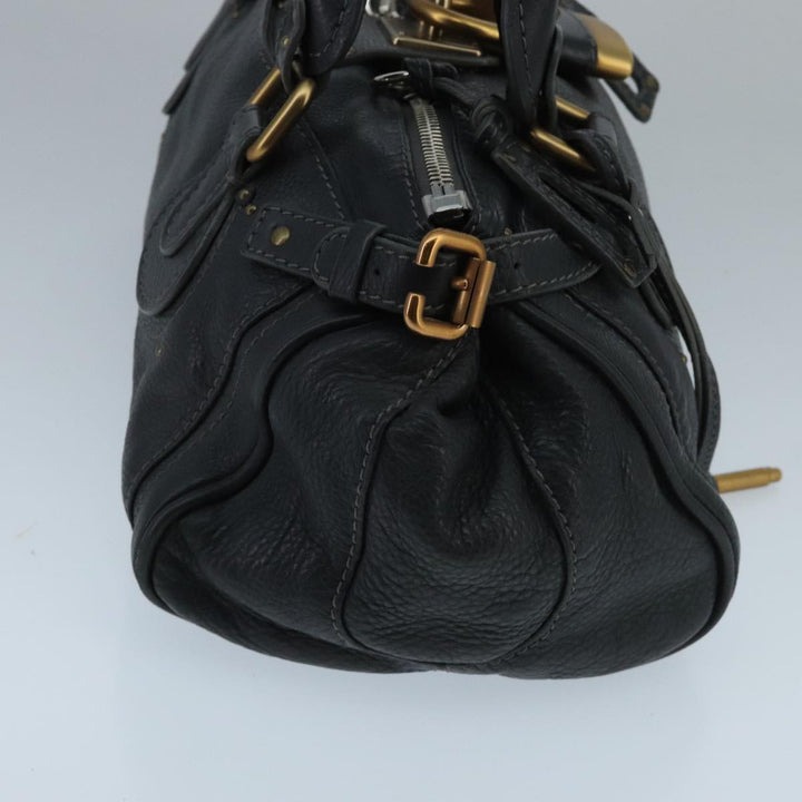 Chloe Paddington Hand Bag Leather Black Gold Silver am7076