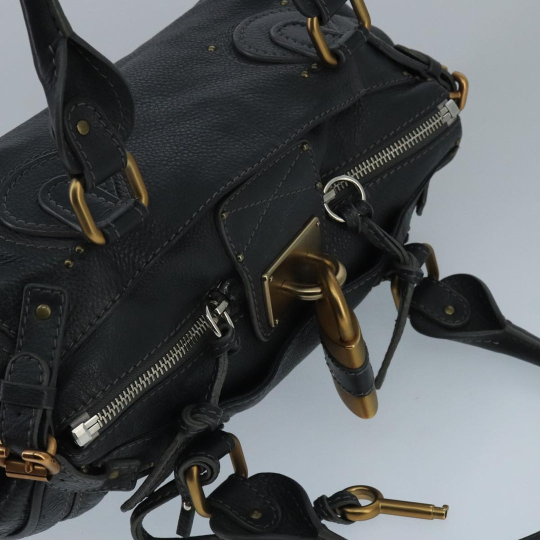 Chloe Paddington Hand Bag Leather Black Gold Silver am7076