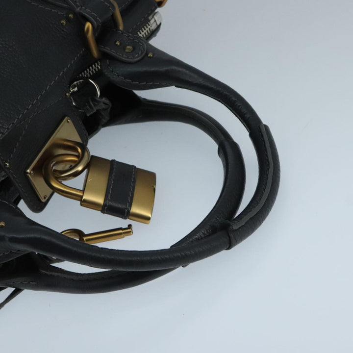 Chloe Paddington Hand Bag Leather Black Gold Silver am7076