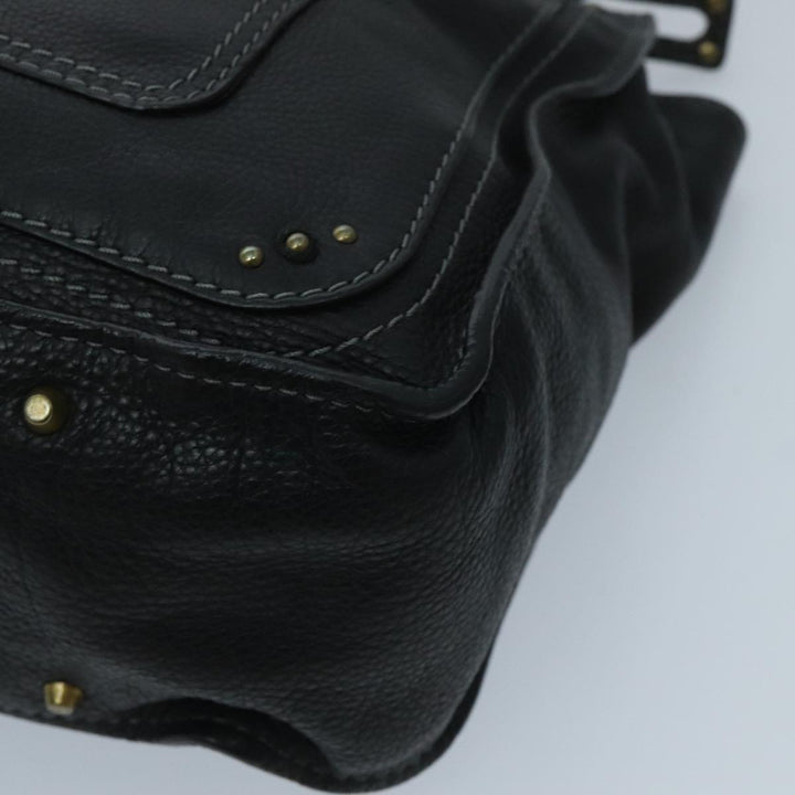 Chloe Paddington Hand Bag Leather Black Gold Silver am7077