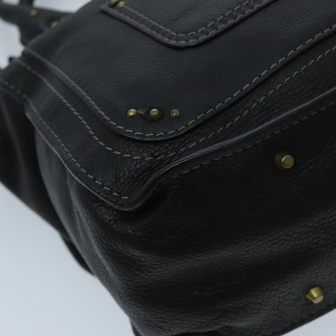 Chloe Paddington Hand Bag Leather Black Gold Silver am7077