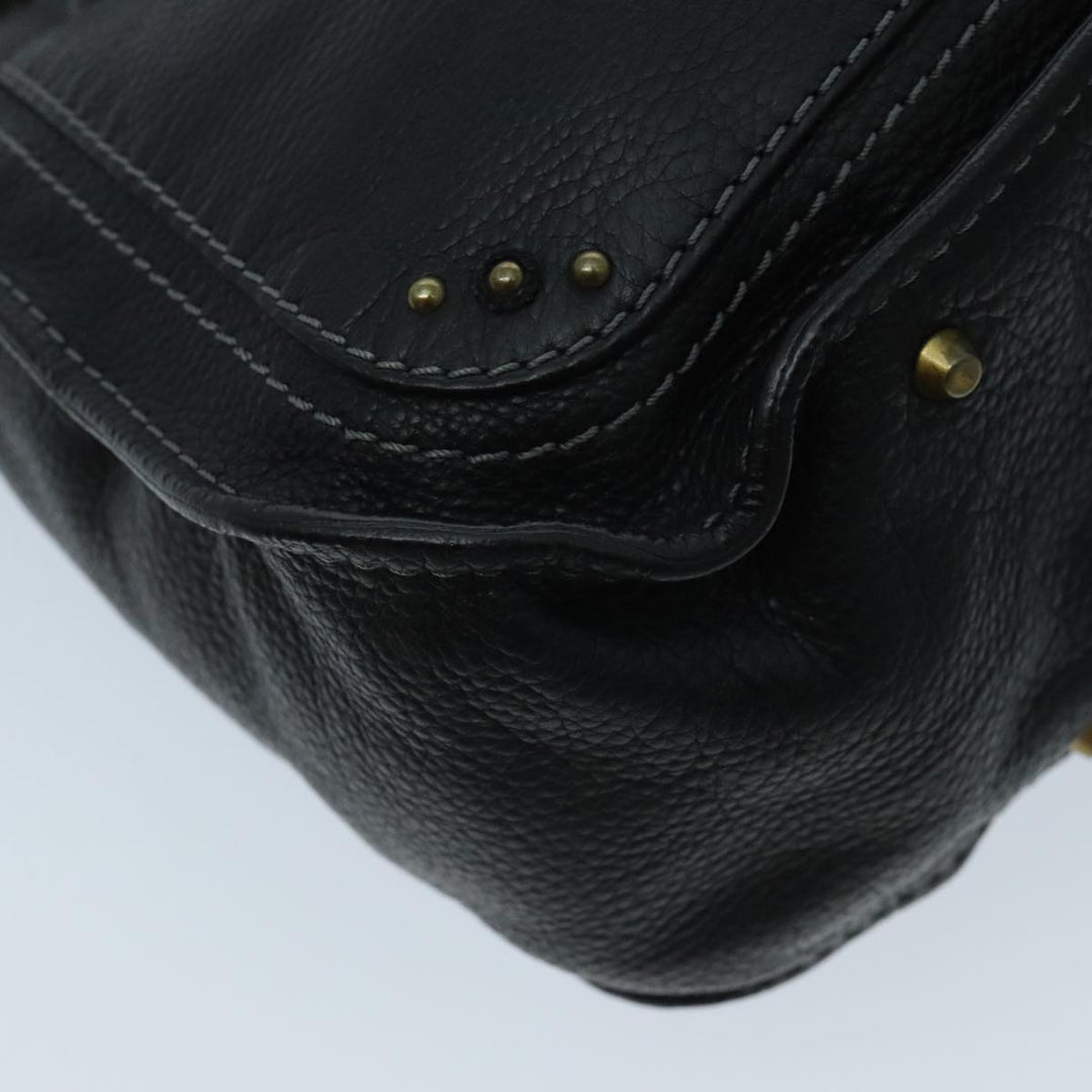 Chloe Paddington Hand Bag Leather Black Gold Silver am7077