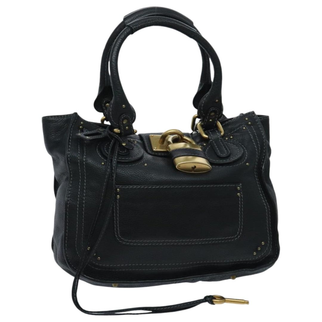 Chloe Paddington Hand Bag Leather Black Gold Silver am7077