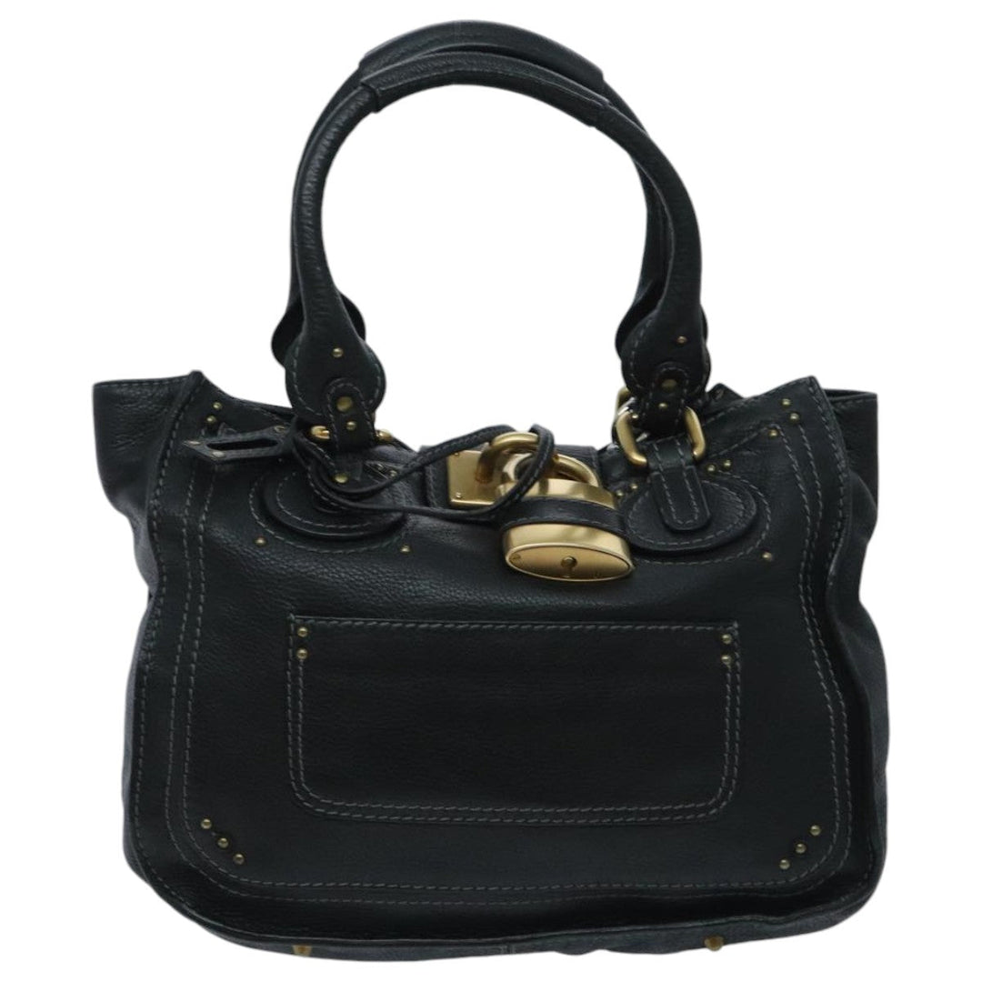 Chloe Paddington Hand Bag Leather Black Gold Silver am7077