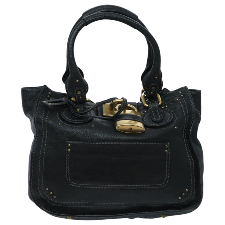 Chloe Paddington Hand Bag Leather Black Gold Silver am7077