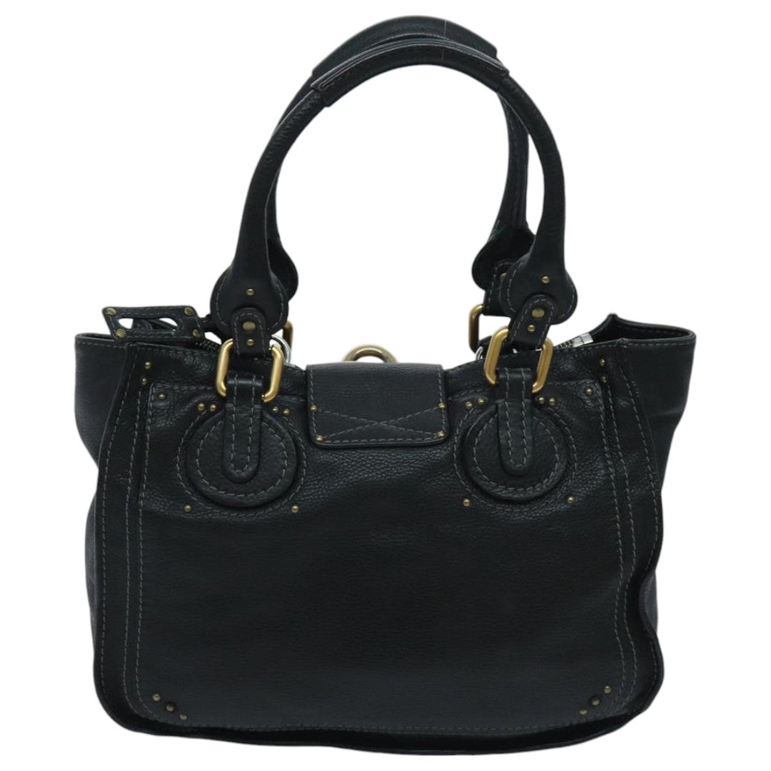 Chloe Paddington Hand Bag Leather Black Gold Silver am7077