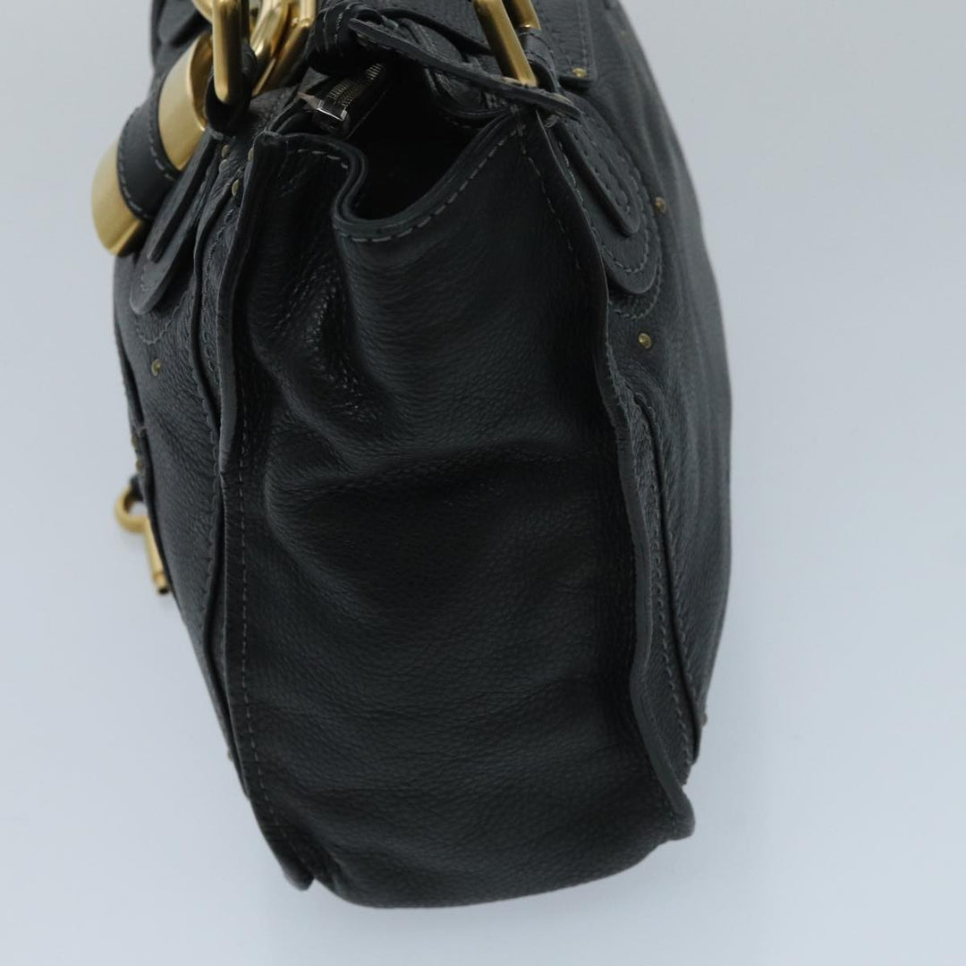 Chloe Paddington Hand Bag Leather Black Gold Silver am7077