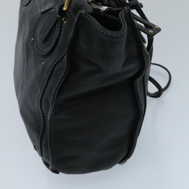 Chloe Paddington Hand Bag Leather Black Gold Silver am7077