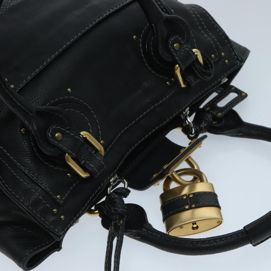 Chloe Paddington Hand Bag Leather Black Gold Silver am7077