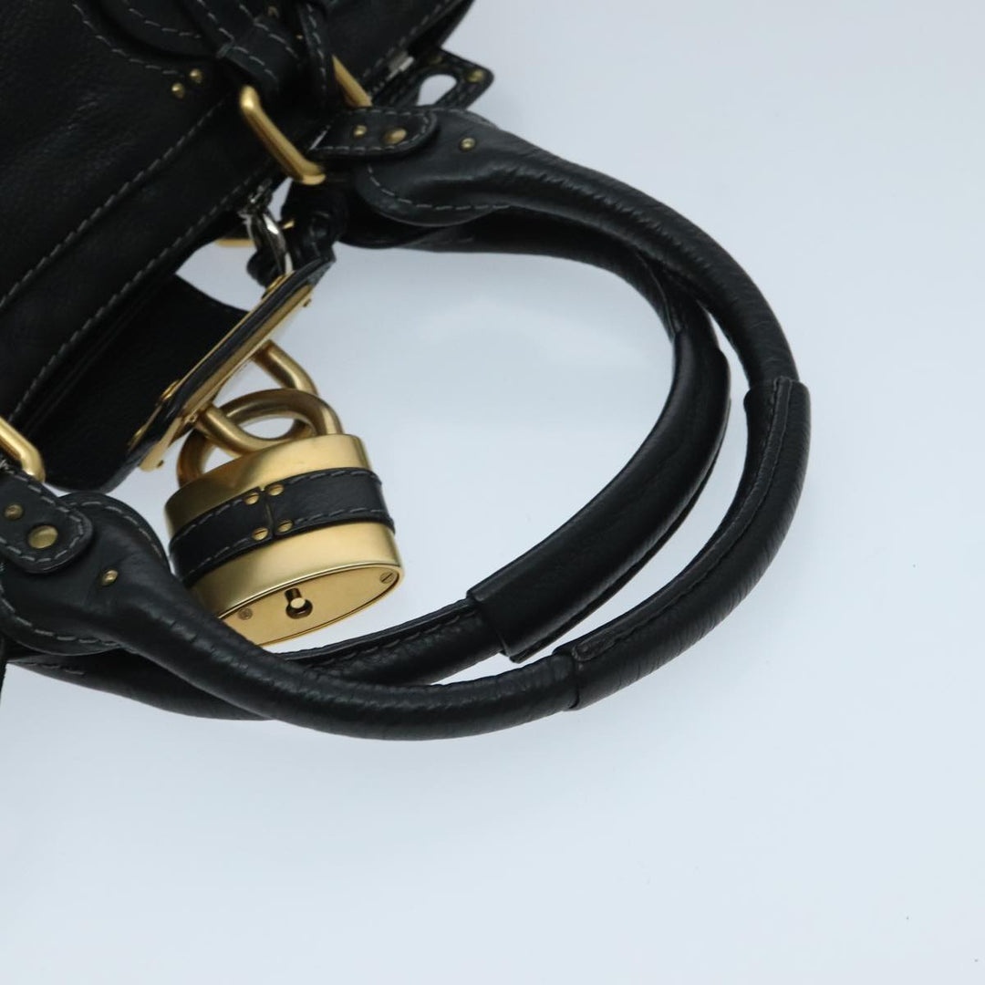 Chloe Paddington Hand Bag Leather Black Gold Silver am7077