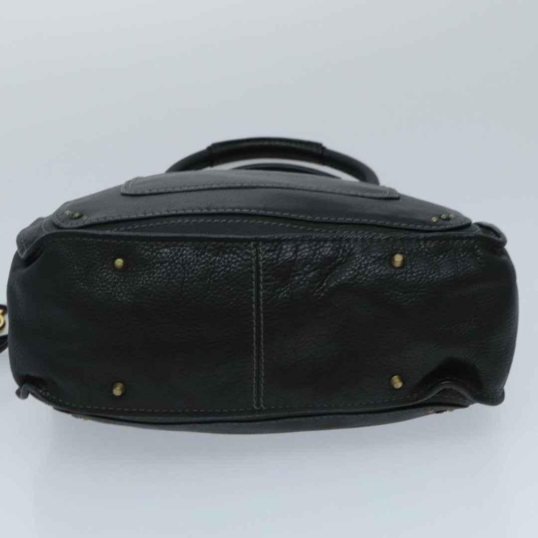 Chloe Paddington Hand Bag Leather Black Gold Silver am7077