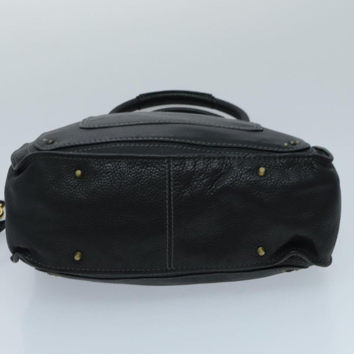 Chloe Paddington Hand Bag Leather Black Gold Silver am7077