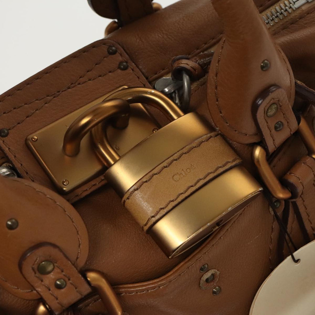 Chloe Paddington Hand Bag Leather 2way Brown Gold Silver am7080