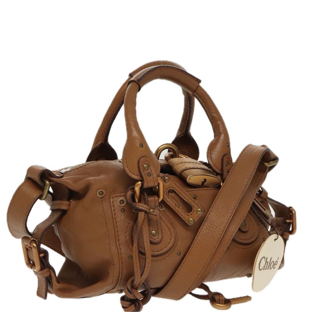 Chloe Paddington Hand Bag Leather 2way Brown Gold Silver am7080