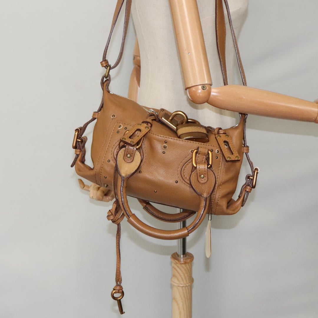 Chloe Paddington Hand Bag Leather 2way Brown Gold Silver am7080