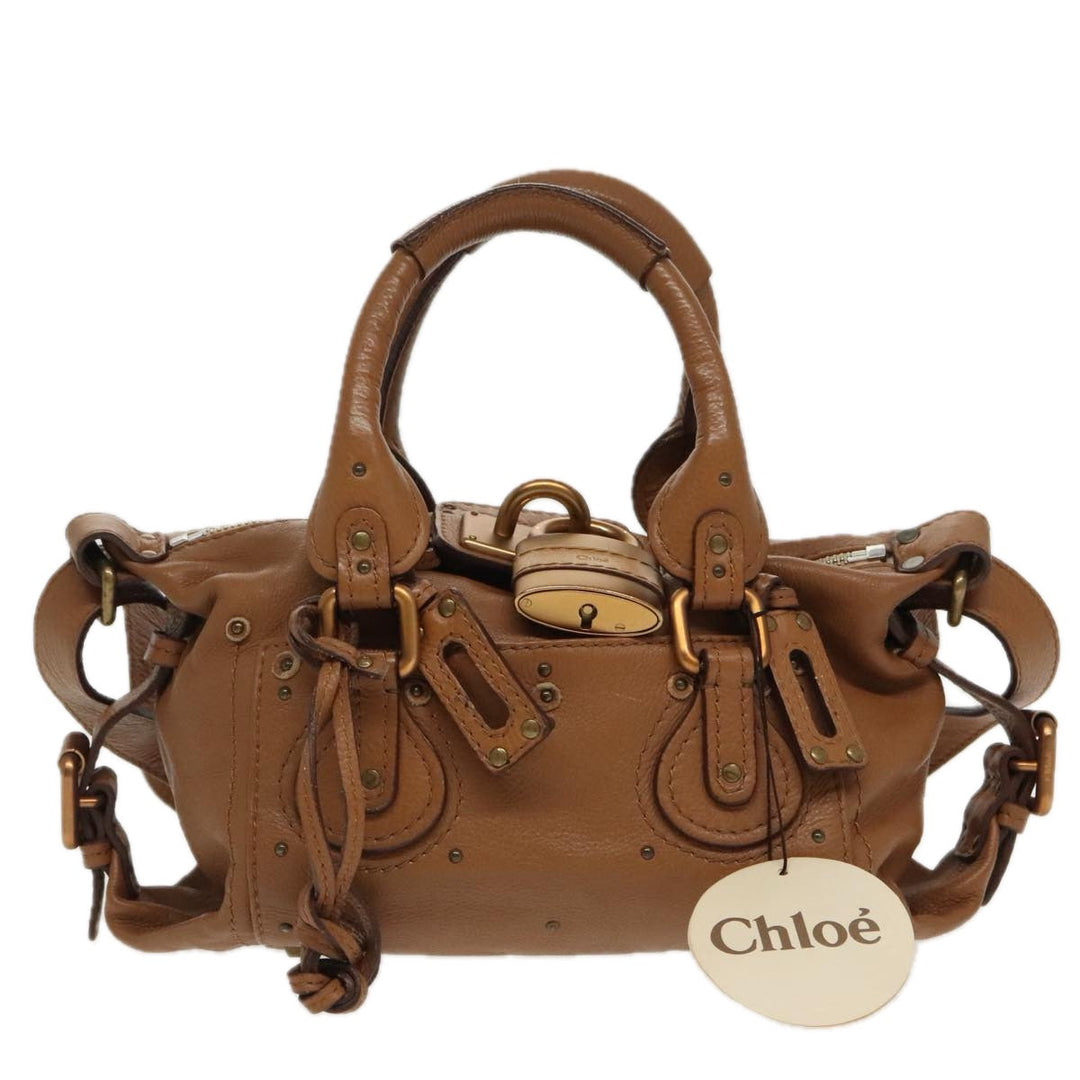 Chloe Paddington Hand Bag Leather 2way Brown Gold Silver am7080