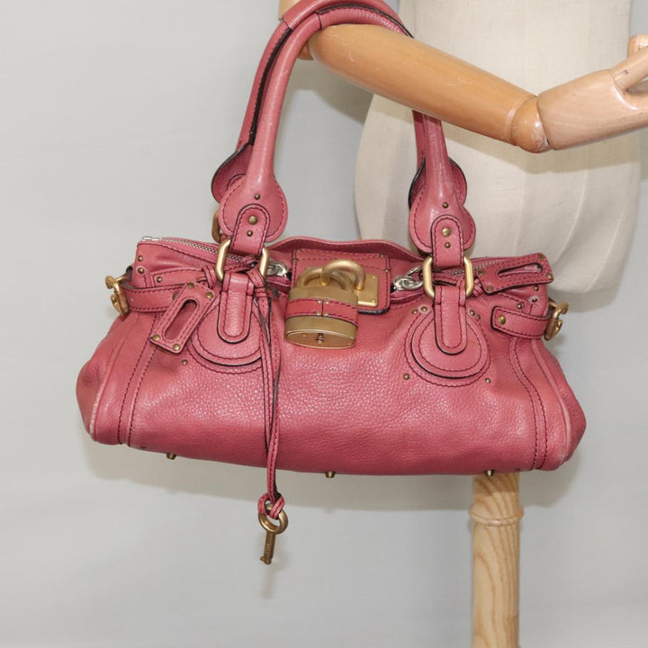 Chloe Paddington Hand Bag Leather Pink Gold am7082