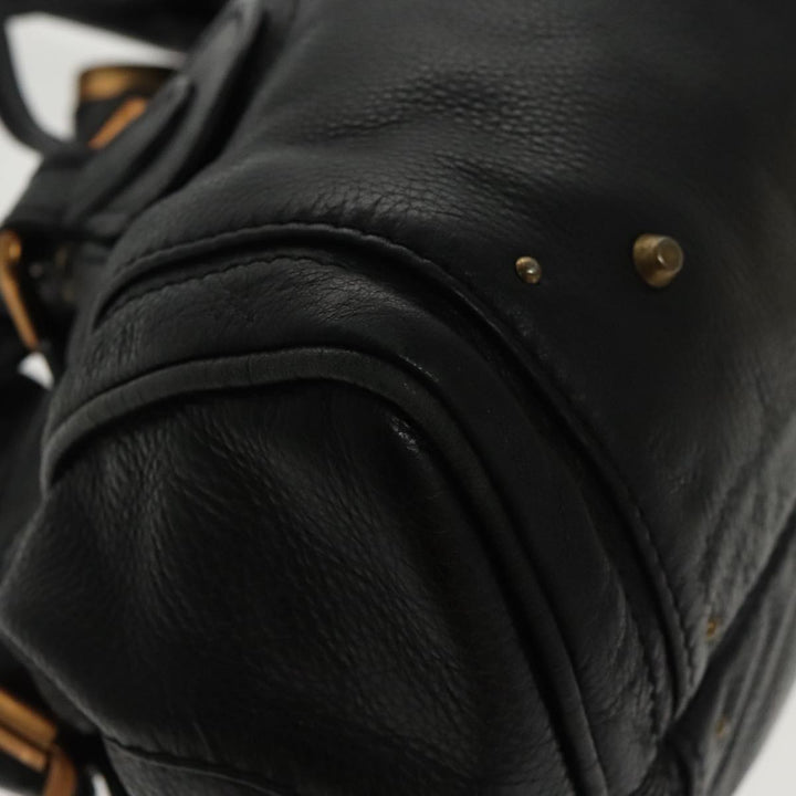Chloe Paddington Hand Bag Leather Black Gold am7083