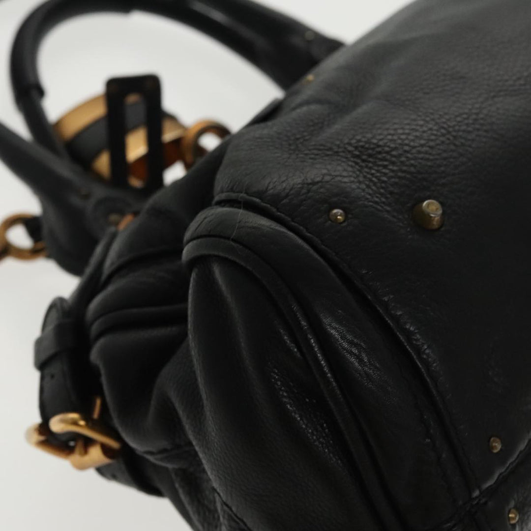 Chloe Paddington Hand Bag Leather Black Gold am7083
