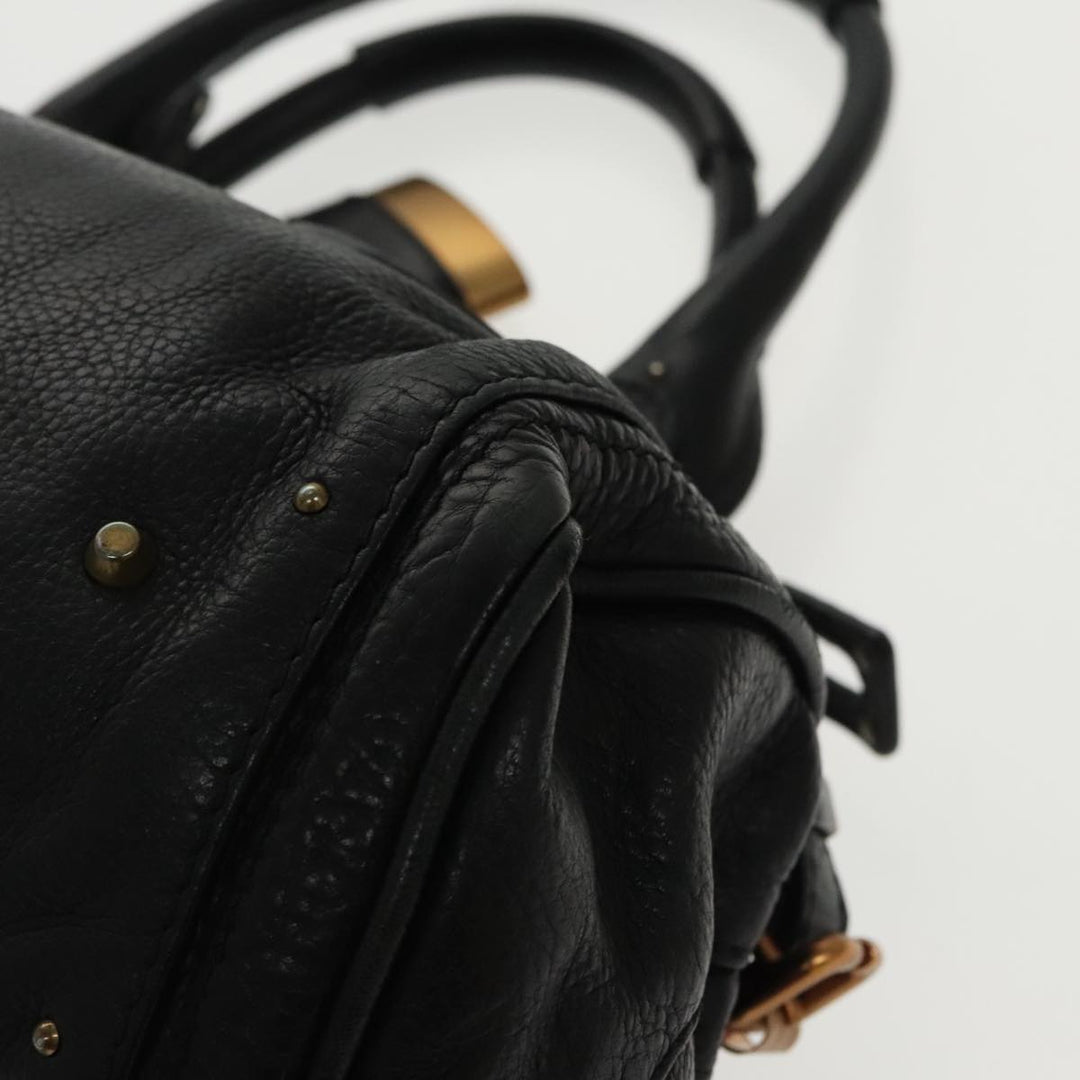 Chloe Paddington Hand Bag Leather Black Gold am7083