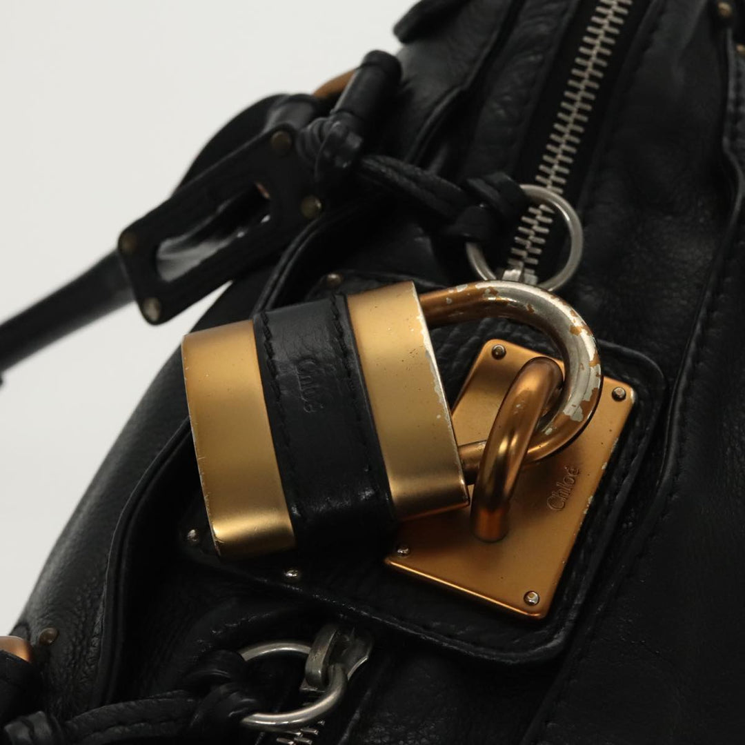 Chloe Paddington Hand Bag Leather Black Gold am7083