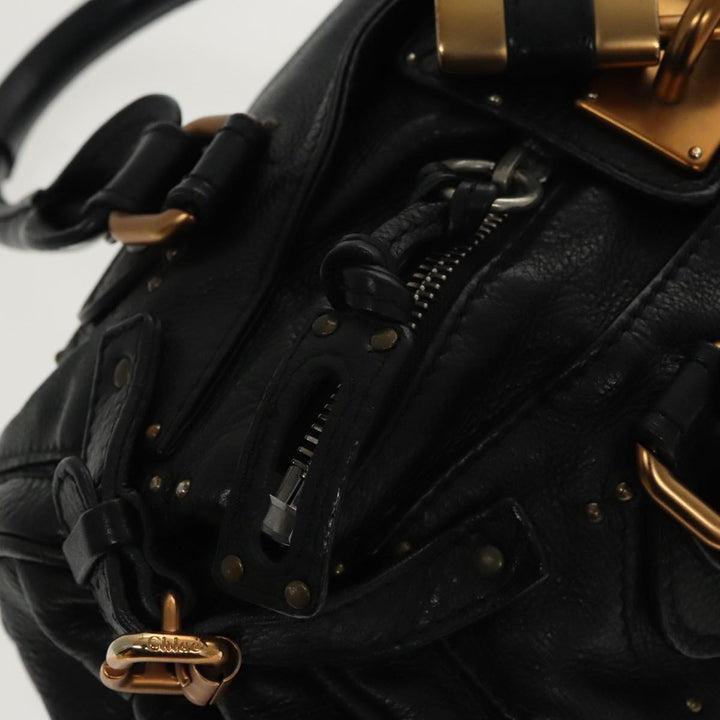 Chloe Paddington Hand Bag Leather Black Gold am7083