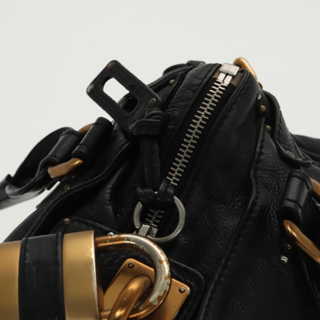 Chloe Paddington Hand Bag Leather Black Gold am7083