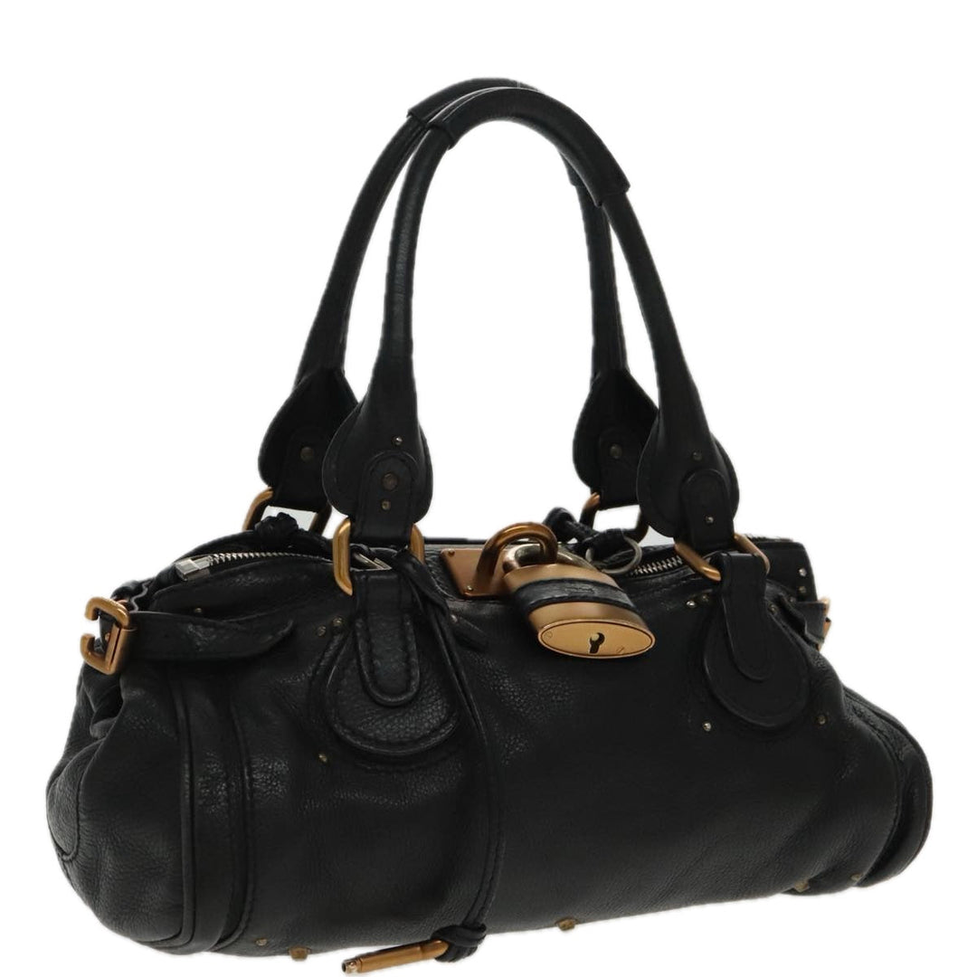 Chloe Paddington Hand Bag Leather Black Gold am7083