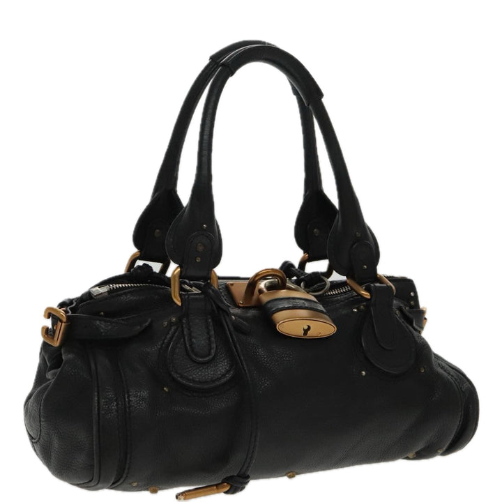 Chloe Paddington Hand Bag Leather Black Gold am7083