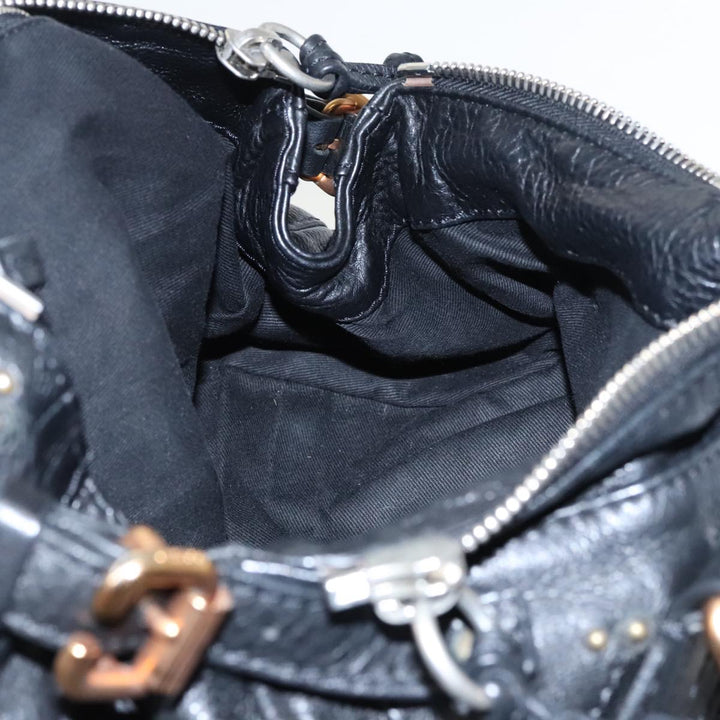 Chloe Paddington Hand Bag Leather Black Gold am7083