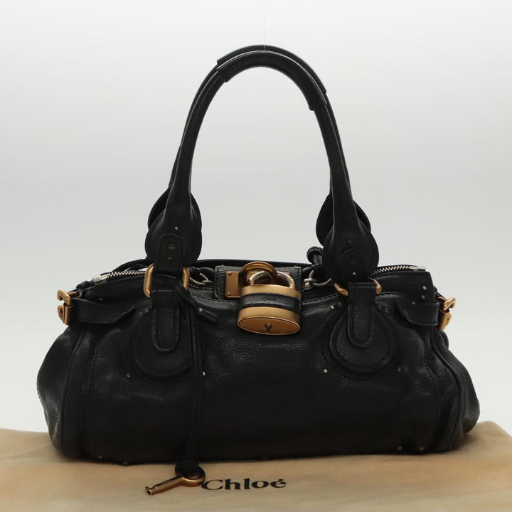 Chloe Paddington Hand Bag Leather Black Gold am7083