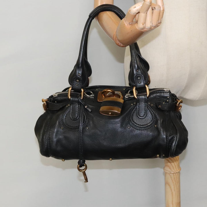 Chloe Paddington Hand Bag Leather Black Gold am7083