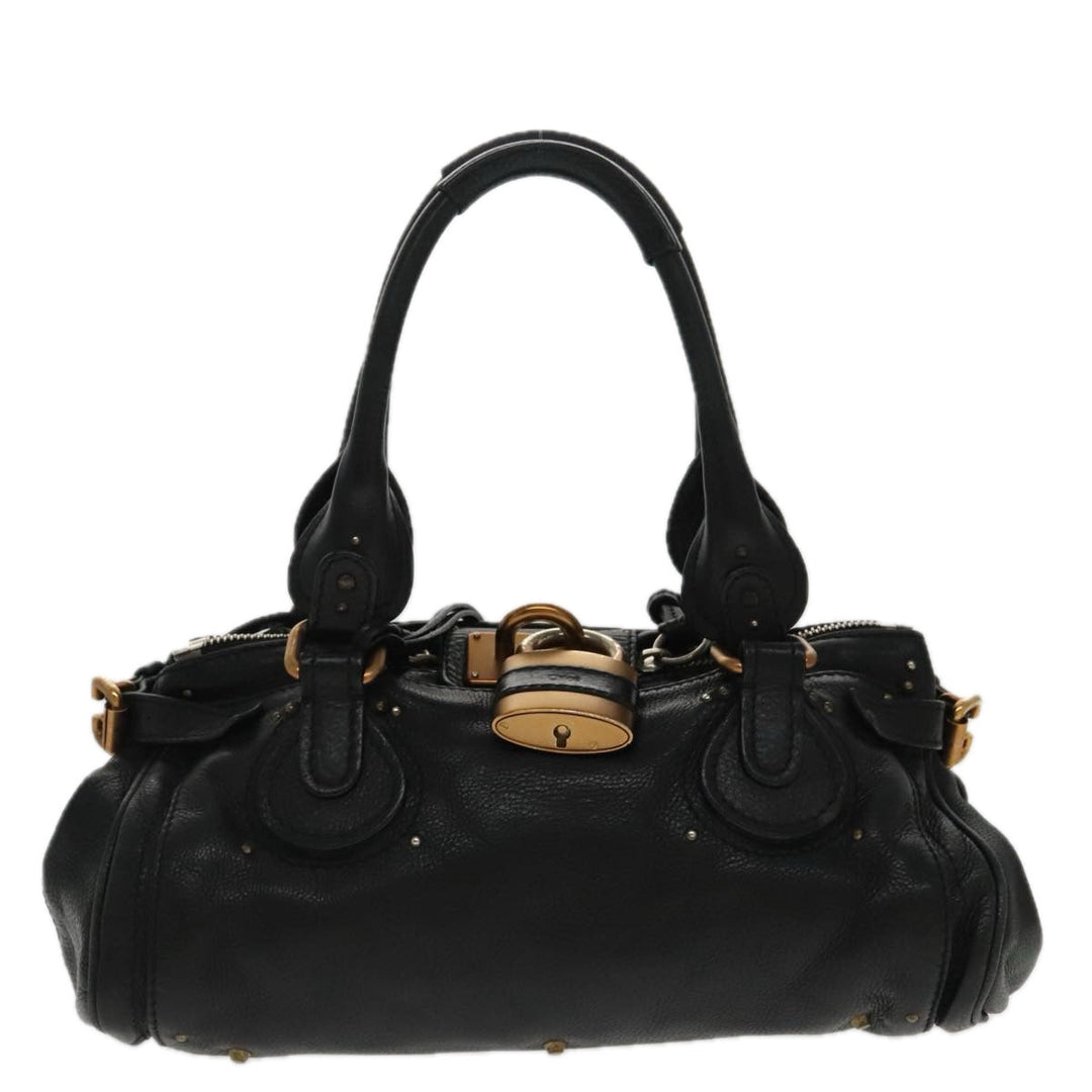 Chloe Paddington Hand Bag Leather Black Gold am7083