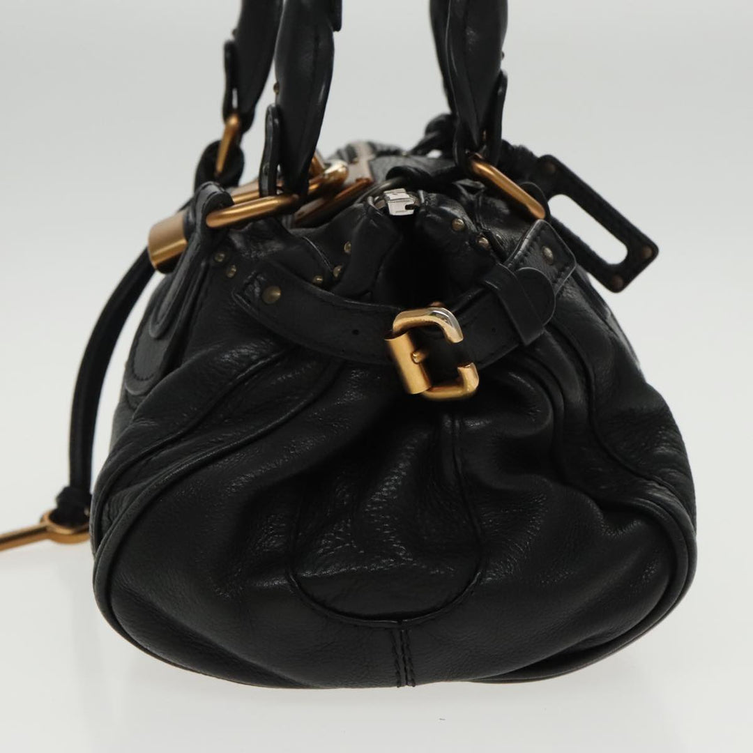 Chloe Paddington Hand Bag Leather Black Gold am7083