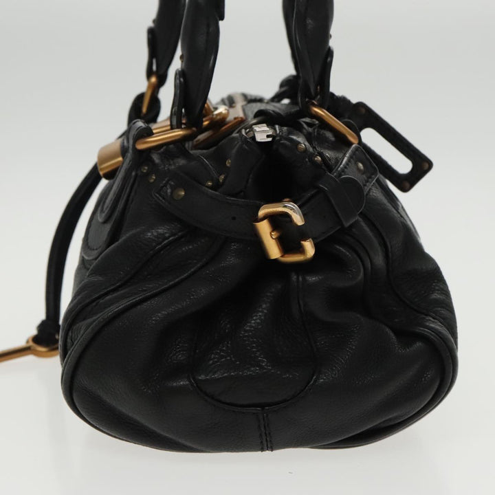 Chloe Paddington Hand Bag Leather Black Gold am7083