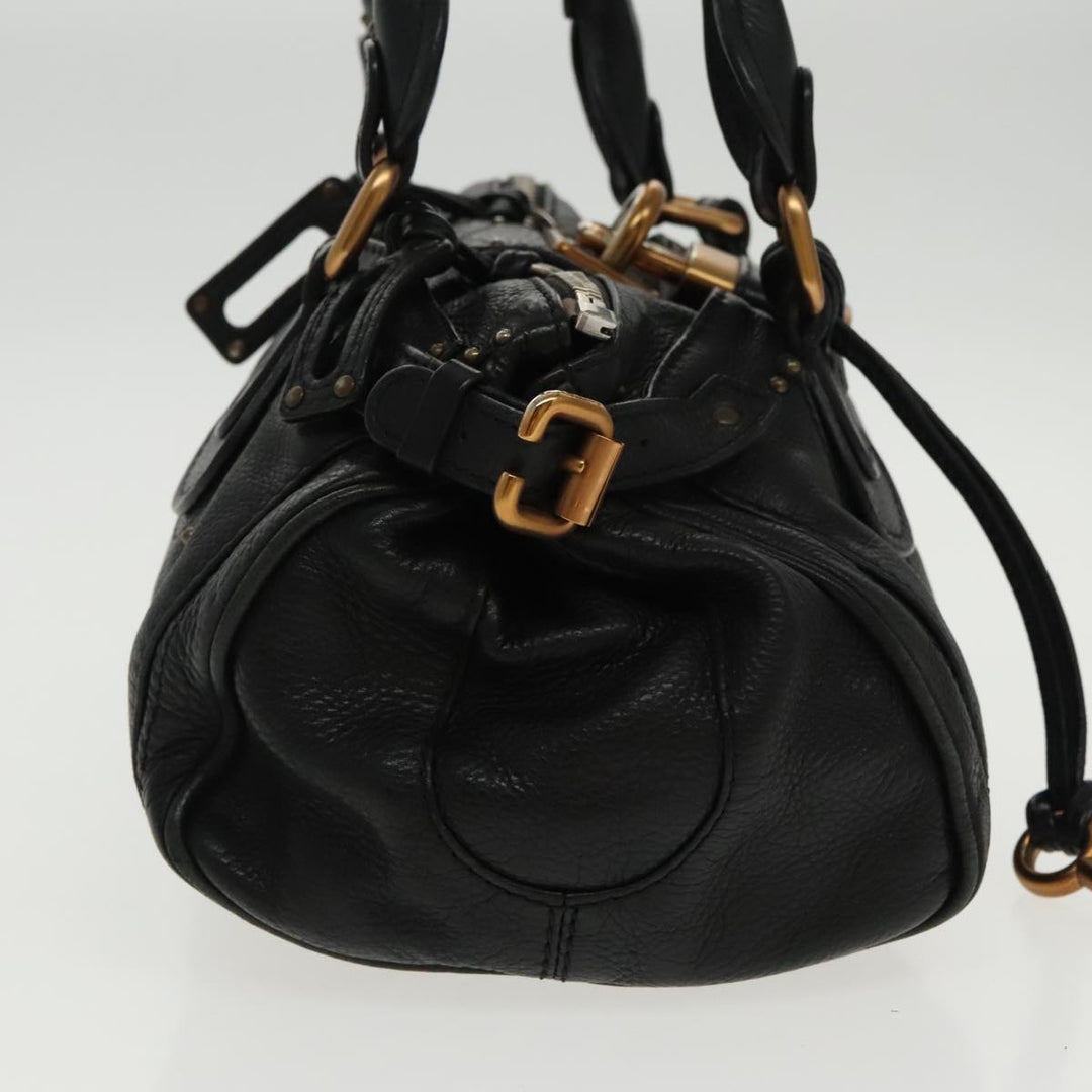 Chloe Paddington Hand Bag Leather Black Gold am7083
