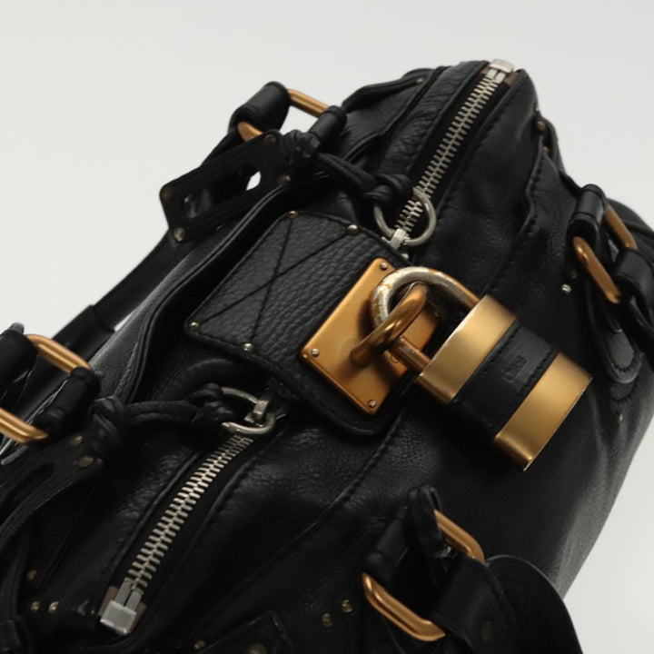 Chloe Paddington Hand Bag Leather Black Gold am7083