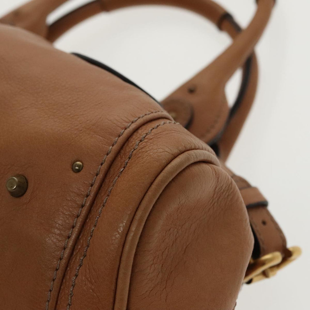 Chloe Paddington Hand Bag Leather Brown Gold Silver am7086