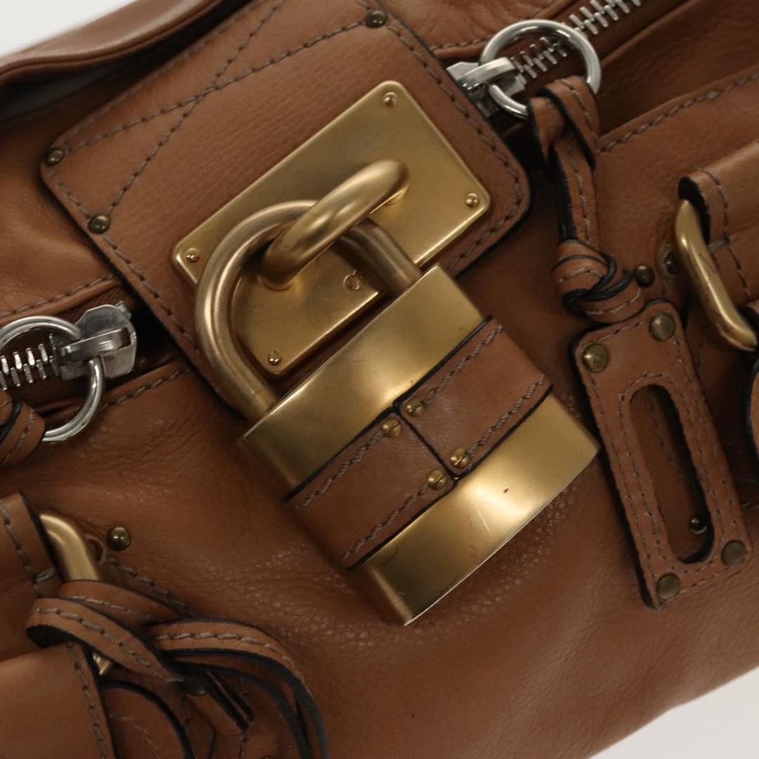 Chloe Paddington Hand Bag Leather Brown Gold Silver am7086