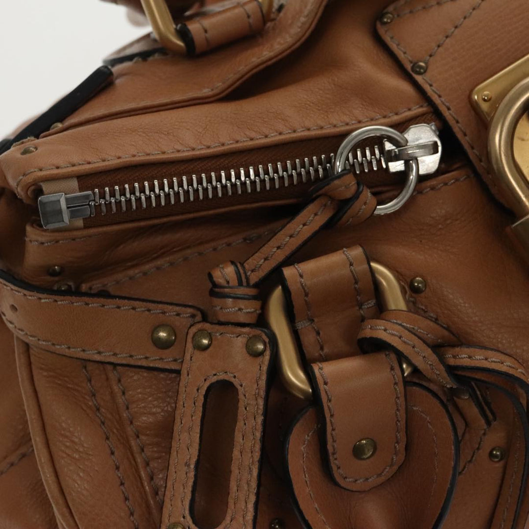 Chloe Paddington Hand Bag Leather Brown Gold Silver am7086