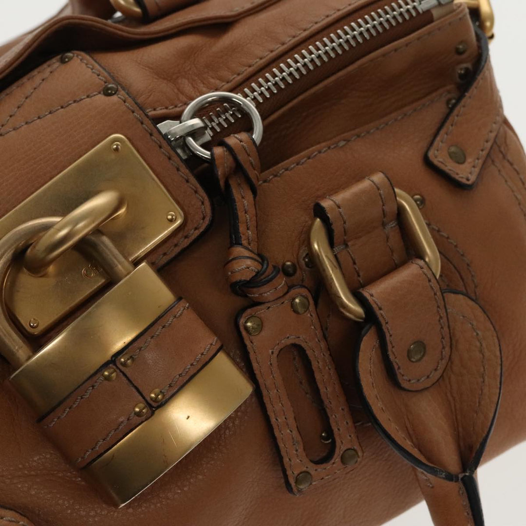 Chloe Paddington Hand Bag Leather Brown Gold Silver am7086