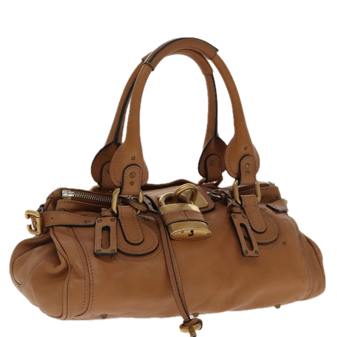 Chloe Paddington Hand Bag Leather Brown Gold Silver am7086