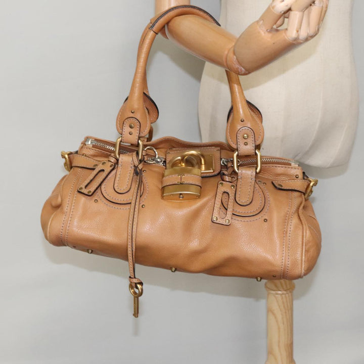 Chloe Paddington Hand Bag Leather Brown Gold Silver am7086
