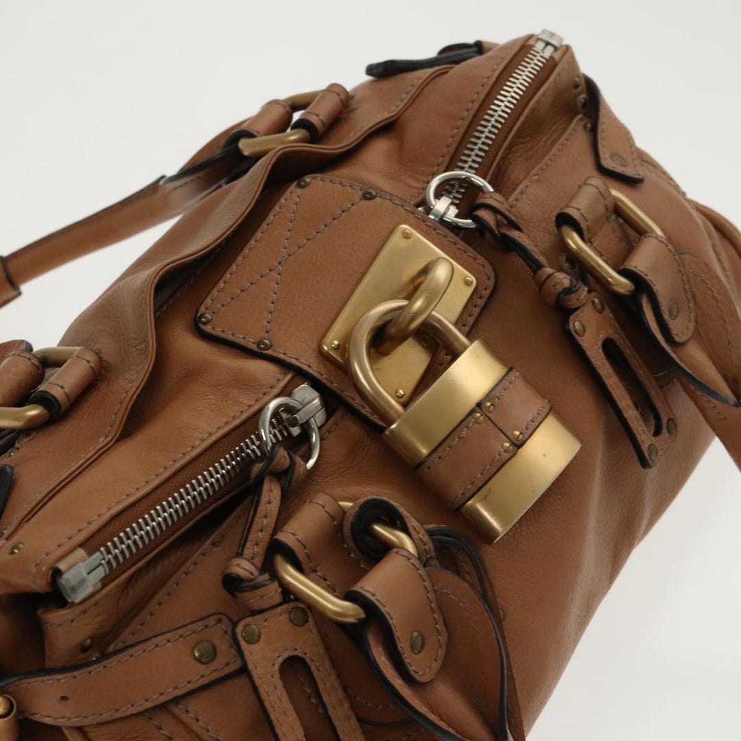 Chloe Paddington Hand Bag Leather Brown Gold Silver am7086