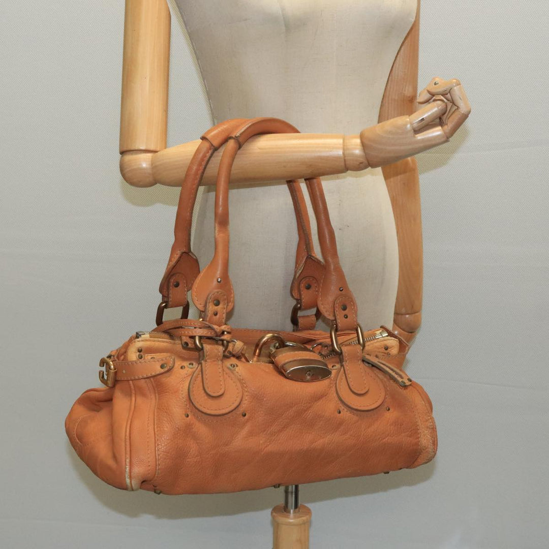 Chloe Paddington Hand Bag Leather Brown Gold Silver am7142