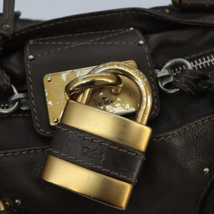 Chloe Paddington Hand Bag Leather Brown Gold Silver am7143